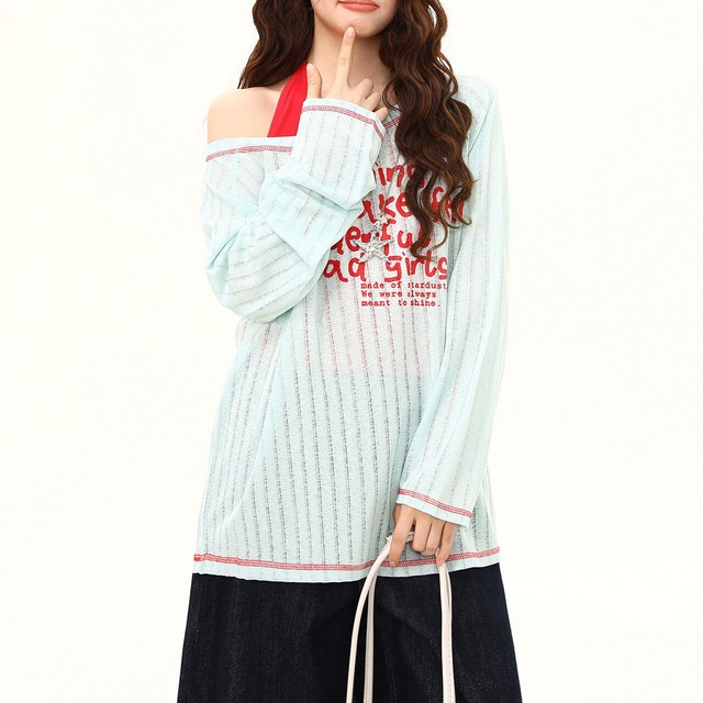 ステッチデザインレタリングシアートップス 1col   R02524