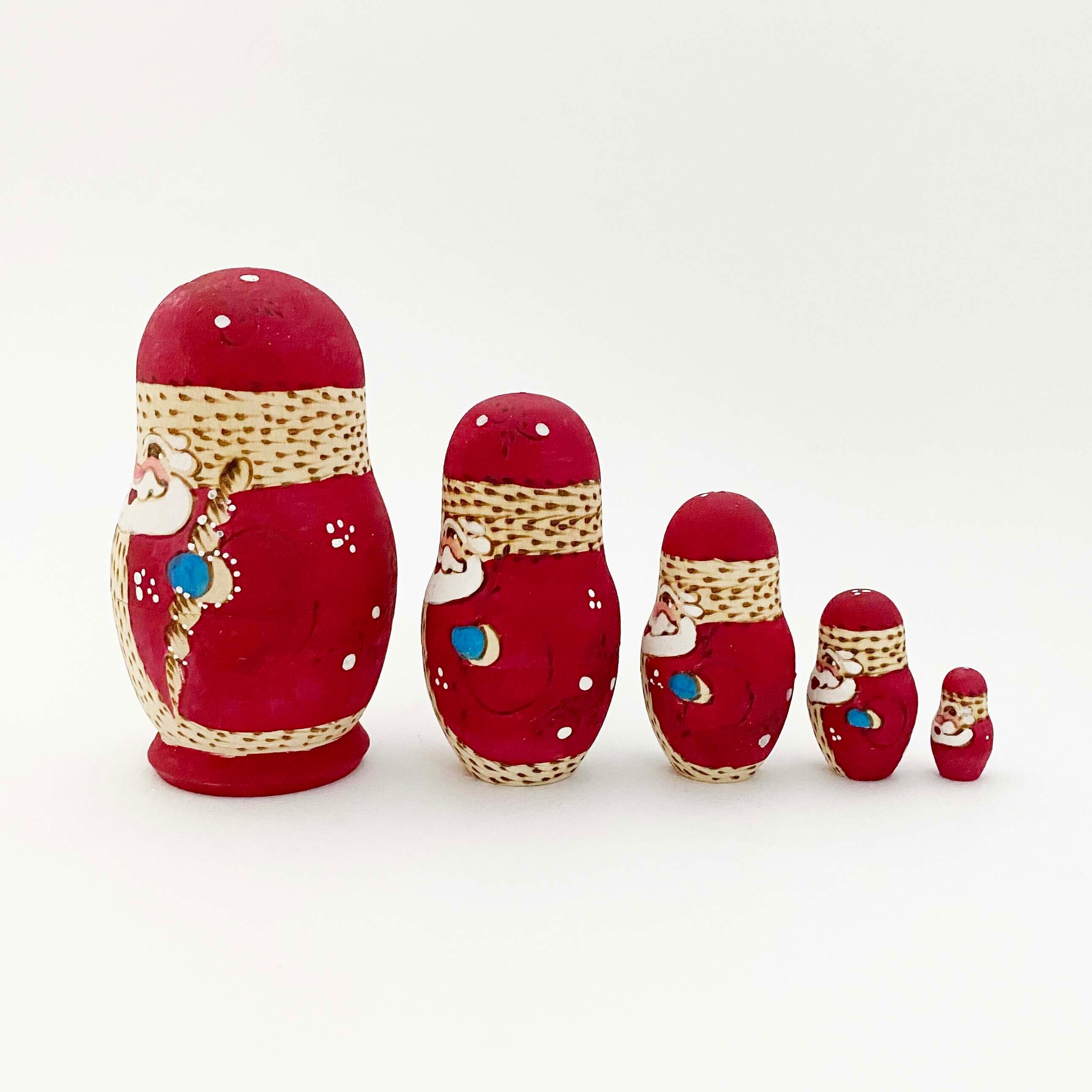 サンタ 焼ごて描彩マトリョーシカ(5個組)