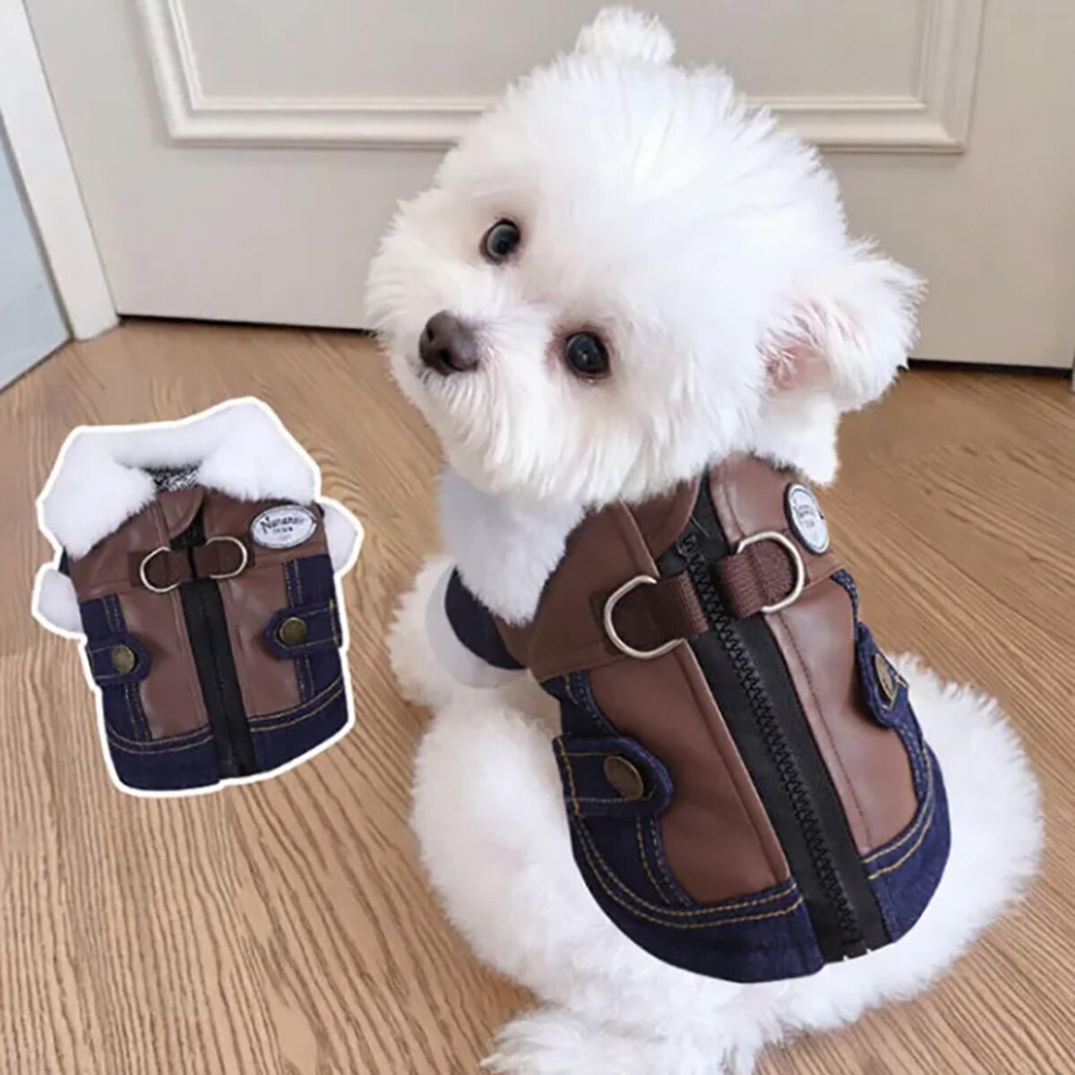 ペット用中綿デニムジャケット 犬猫兼用 グラフェン蓄熱中綿 デニム