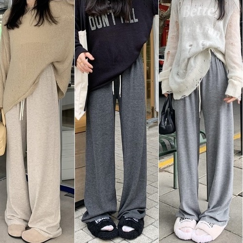 【予約販売】パンツ レディース ボトムス らくちん スウェット ダークグレー グレー ベージュ ウエストゴム シンプル  カジュアル  大人可愛い  おしゃれ こなれ感 韓国  春 夏 秋 冬トレンド フリー