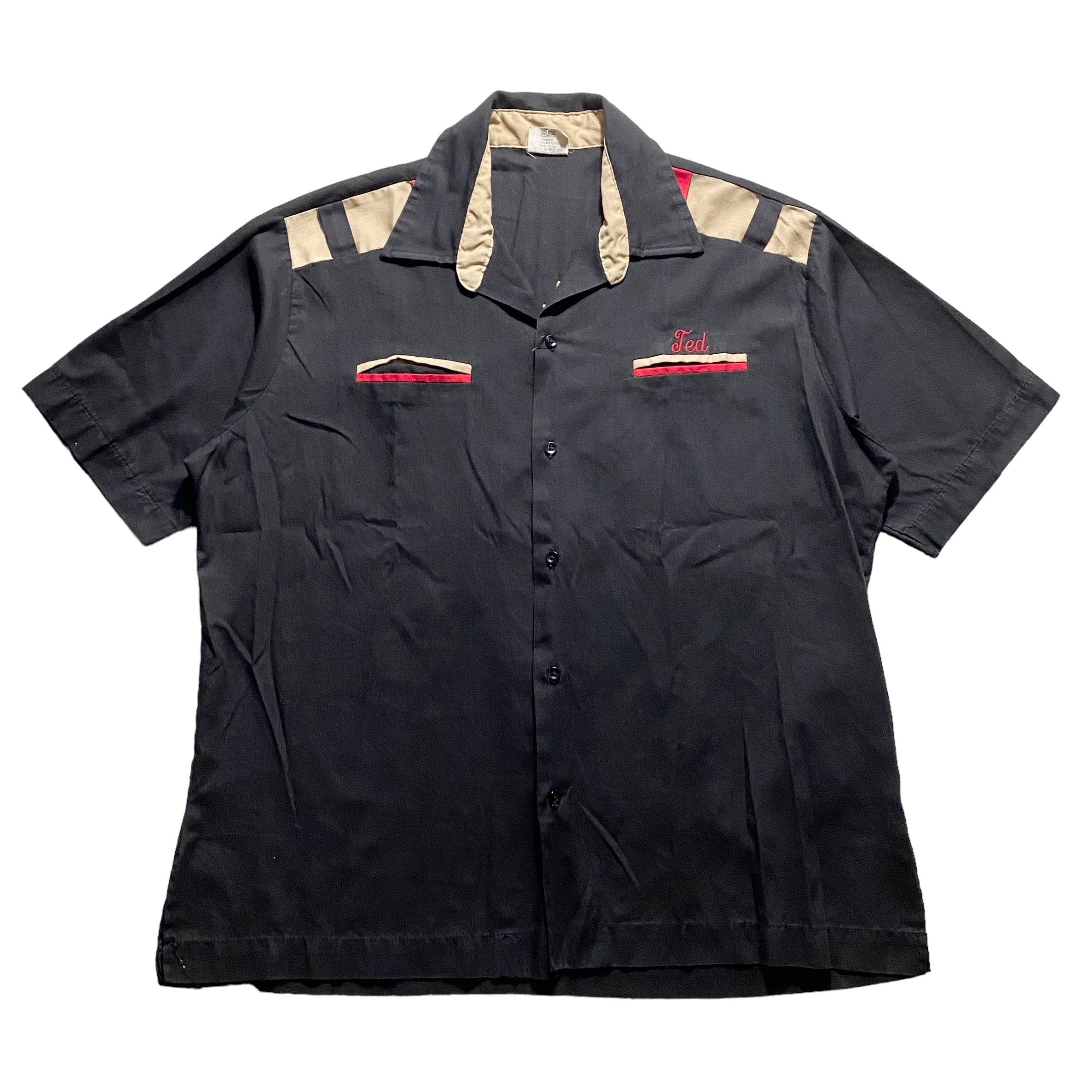 vintage 1970's KING LOUIE open collar bowling shirt “SHELL” | NOIR