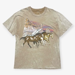 90s｜Harlequin Nature Graphics｜プリントTシャツ｜ウマ 馬 ホース ウエスタン ネイチャー ベージュ アースカラー シングルステッチ｜B