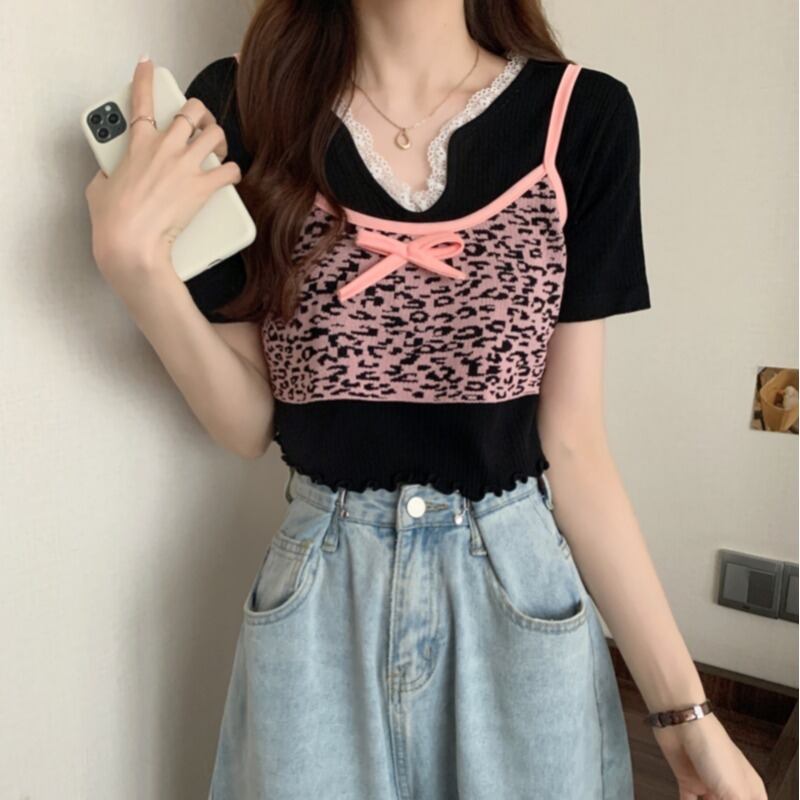 サマープルオーバー ニットトップス 夏物 ハンチェンe38651064996