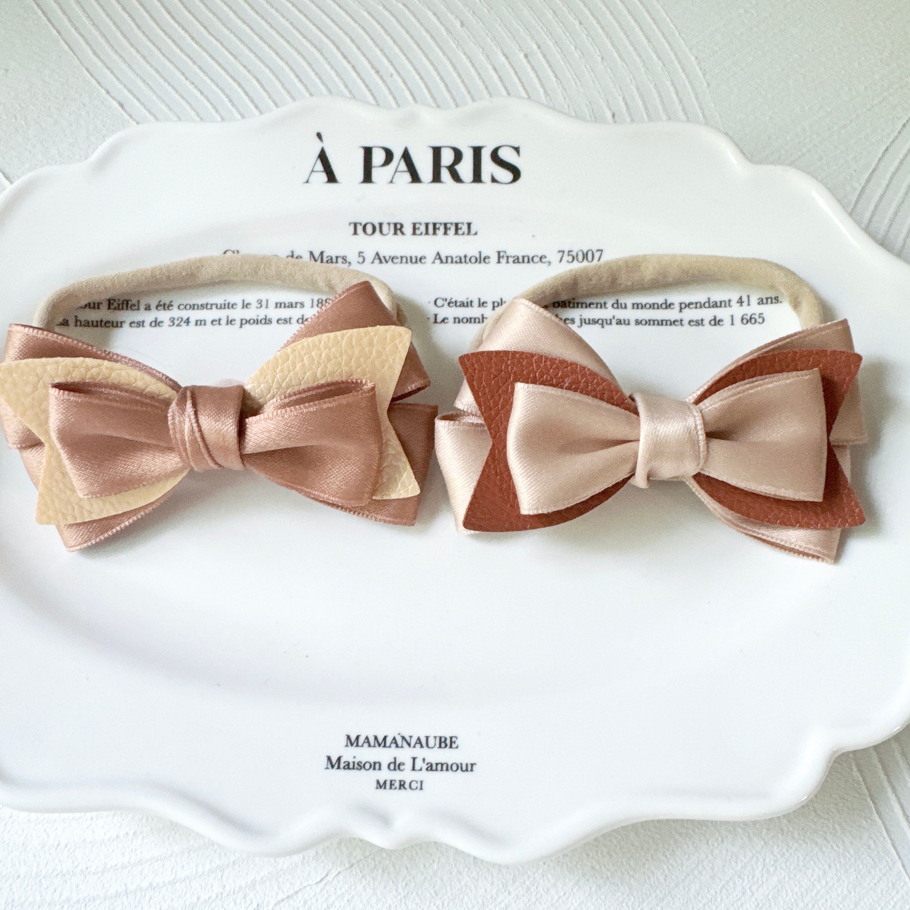 茶系おしゃれなリボンヘアバンド(後ろ支え付き)