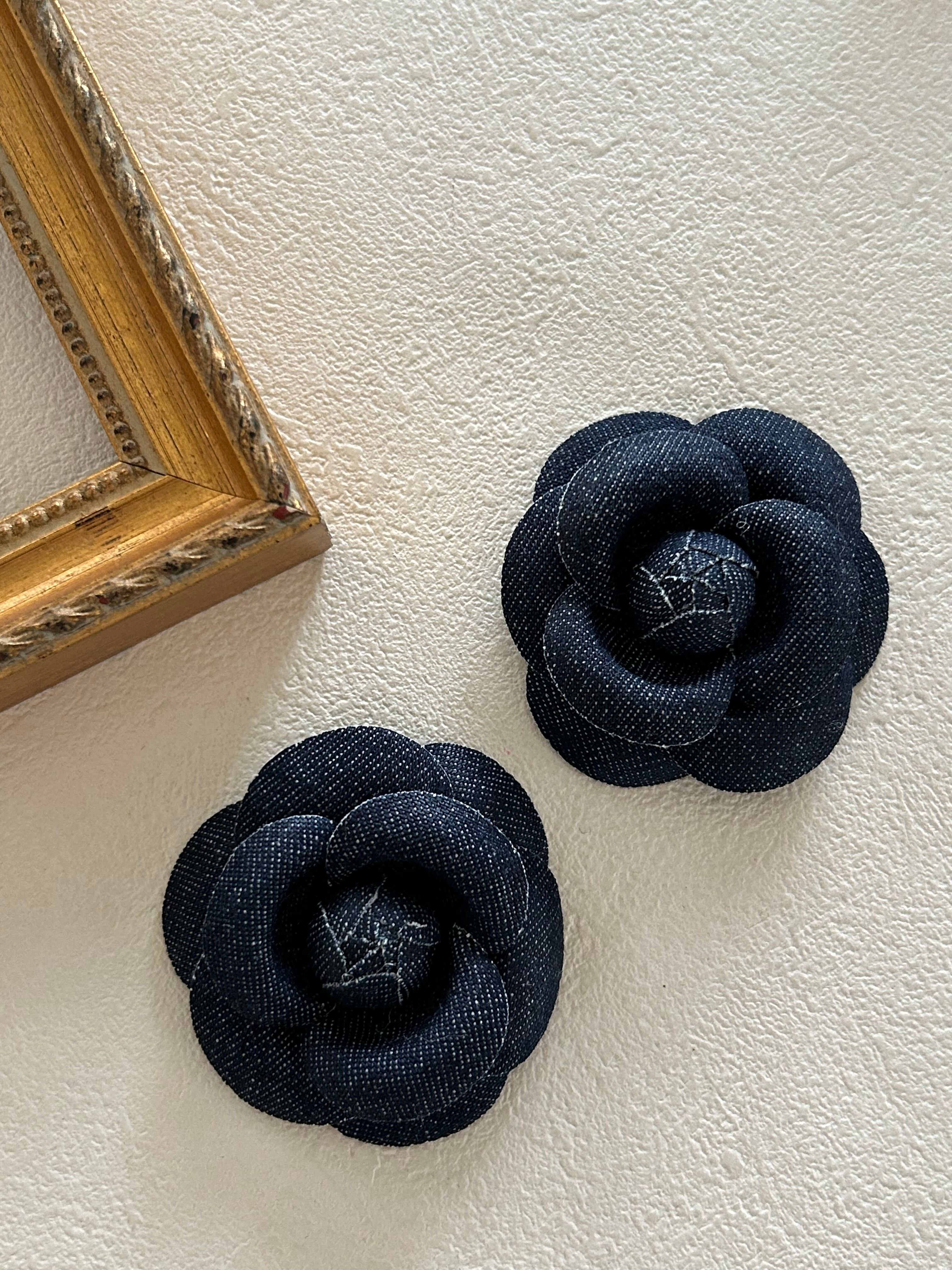 輸入デザインパーツ カメリア デニム 55mm カルトナージュ コサージュ ヘアアクセサリー シューズクリップ