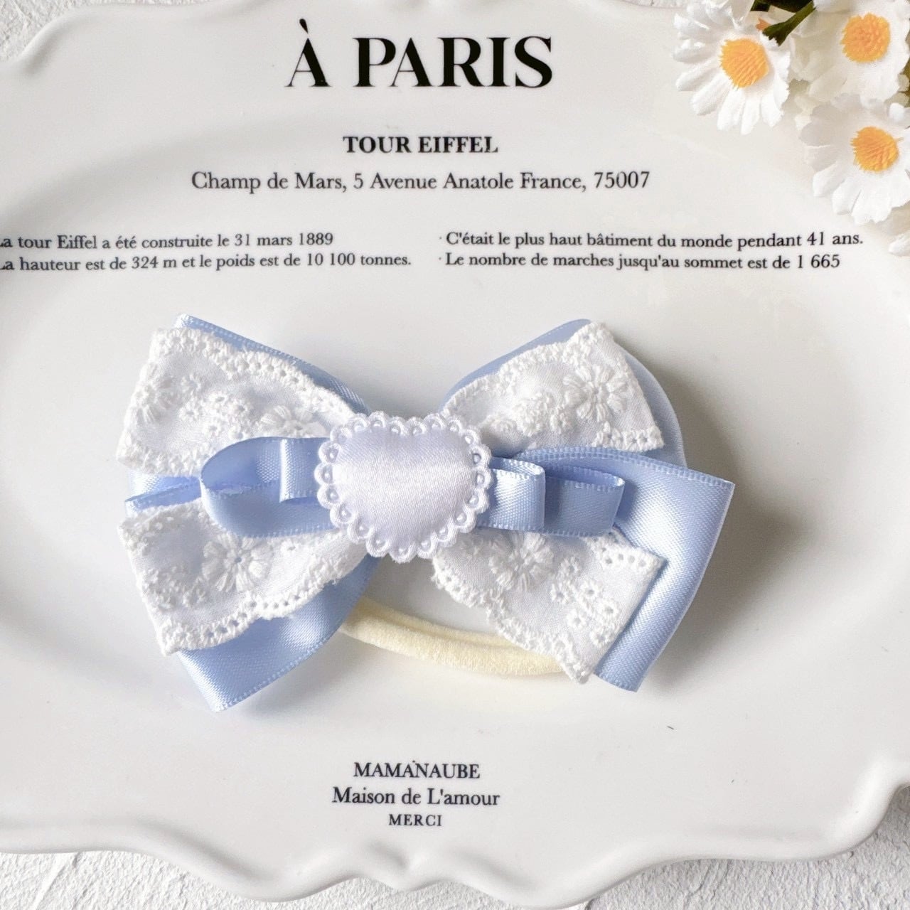 可愛いレースのリボンヘアバンド(後ろ支え付き)