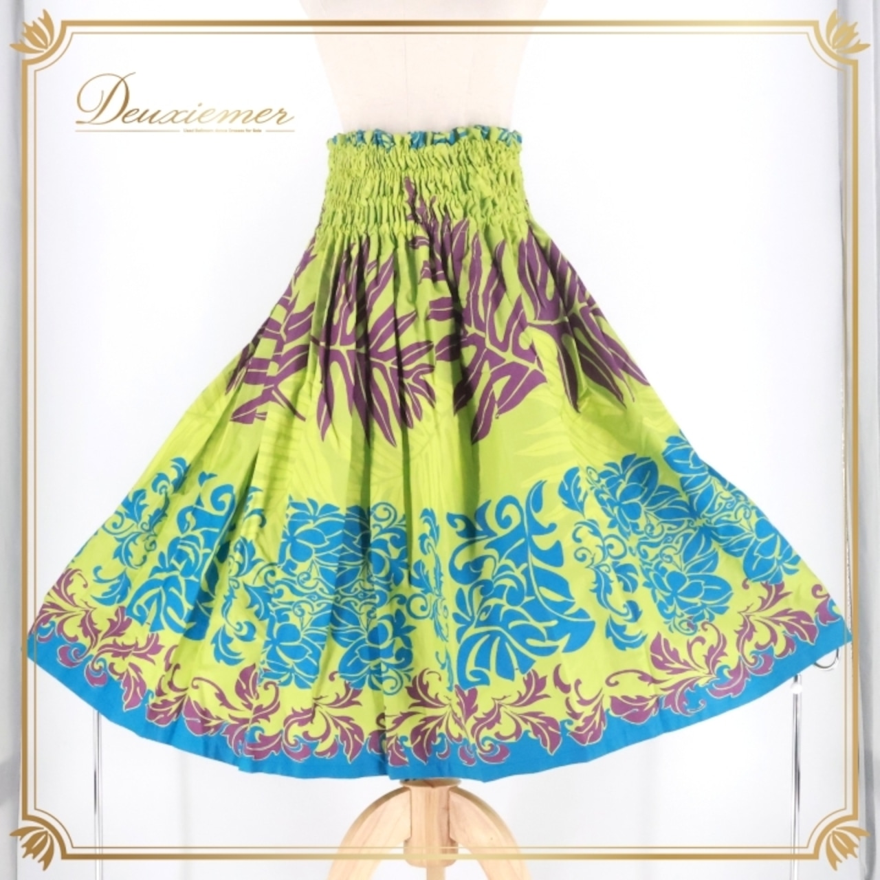 フラダンス 衣装 パウスカート グリーン系 ハワイアンプリント アロハ フラ ダンス レッスン 練習 植物柄 花柄 シングル スカート 華やか 鮮やか かわいい おしゃれ 上品 大人っぽい ブルー系 パープル系 黄緑 水色 紫 カジュアル レディース トロピカル