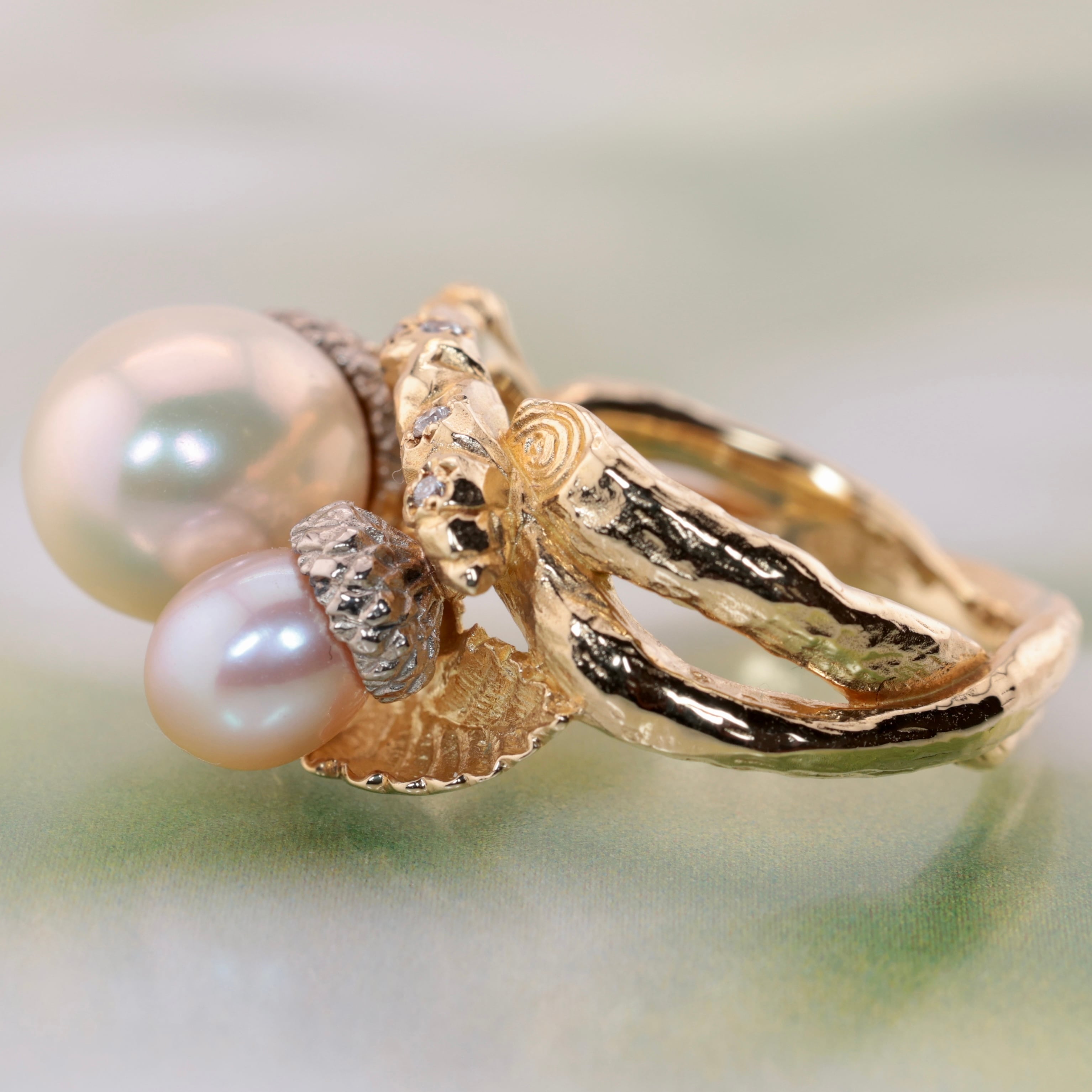 K18 真珠　ダイヤモンドリング　18金ダイヤ指輪　刻印 750　ゴールド