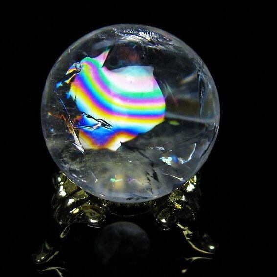 アイリスクォーツ 水晶 丸玉 虹入り 26mm 水晶玉 置物 スフィア 141-6962