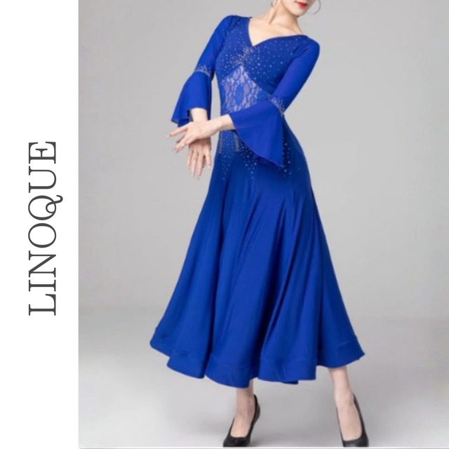 VネックラインストーンAラインロングワンピース 2color 【L00066】