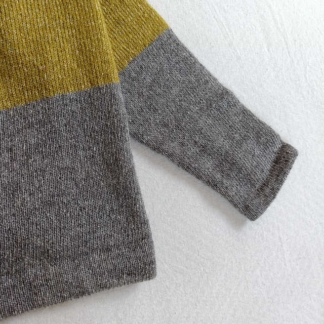 シルクウールポッケ付きニット　２色（カラシ、グラスグリーン）