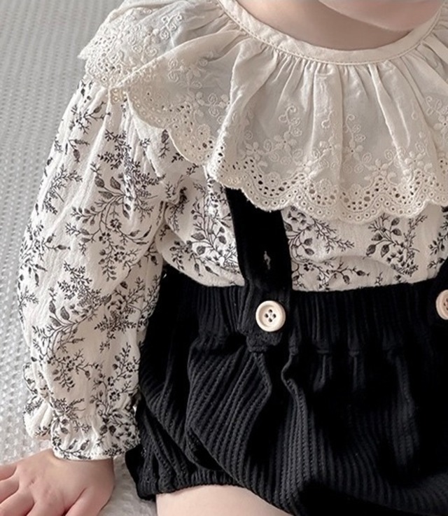 《即納》flower blouse & suspender pants