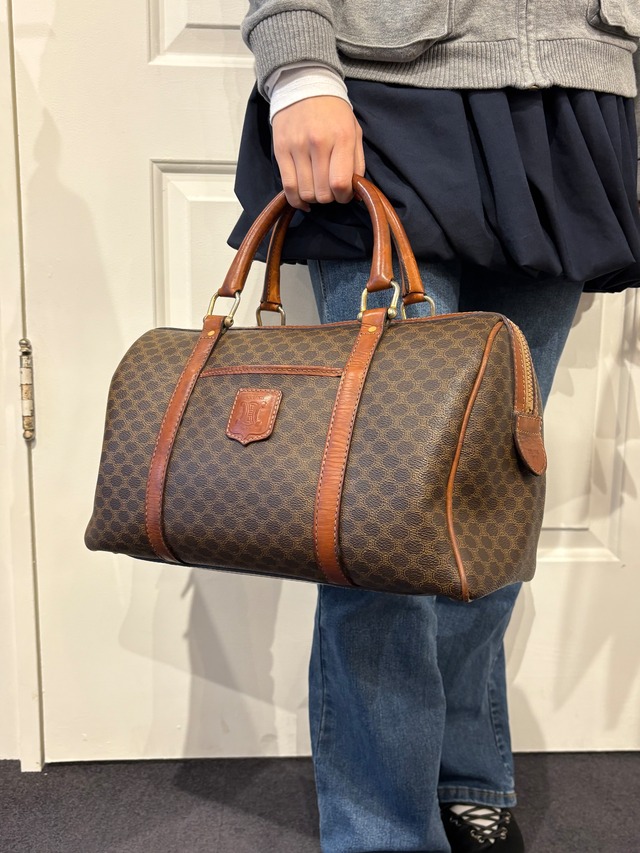 CELINE / vintage dark brown monogram boston bag.