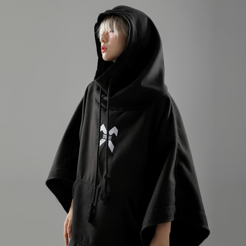 吉業重工シリーズ マント コート オリジナル ゆったり ファッション オーバーサイズ ブラック 黒い Elegant