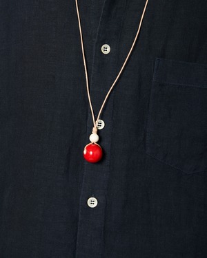 m's braque "LEATHER CORD CERAMIC&WOODS NECKLACE〔RED〕"