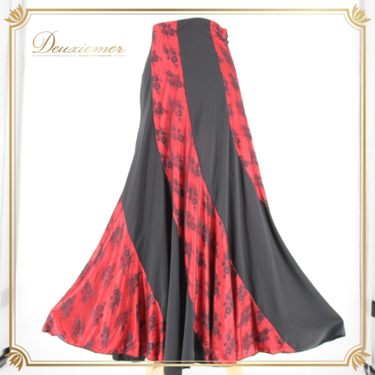 社交ダンス 衣装 スタンダード スカート レッスンウェア 練習着 赤 黒 Create-Sun クリエイトサン ブラック系 レッド系 花柄 レース 花柄スカート おしゃれ ダンス衣装 フレアスカート 輪郭がきれい お揃い おすすめ 練習着 男女兼用 優雅 エレガント 伸縮性 ファスナー付き ポリエステル製 スタイルアップ 抗菌 防臭 新作 大人用 レディース お買い得 秋冬用 高品質