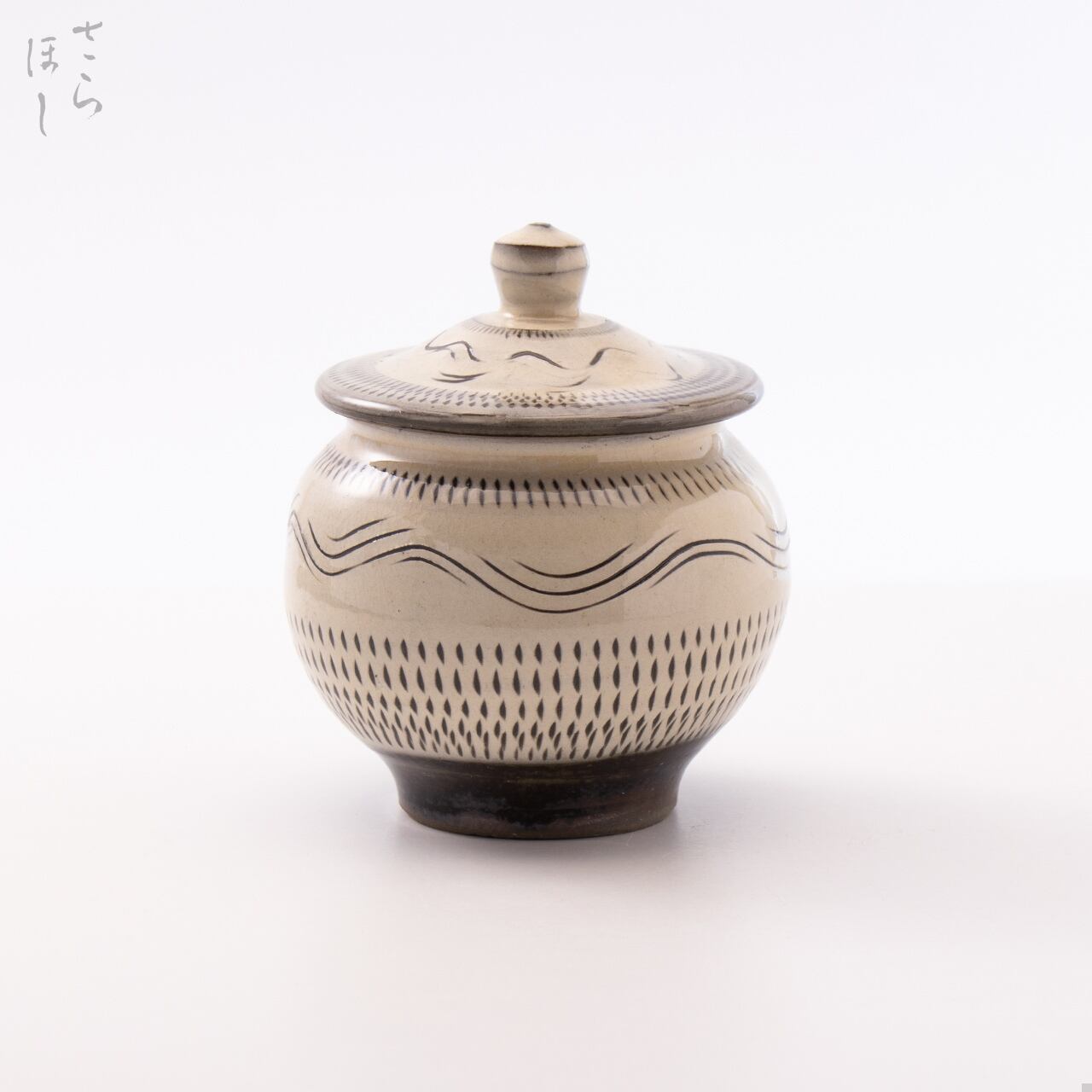 小鹿田焼 小袋窯 一合壺 飛びかんな/櫛描き 白 直径約8cm 陶器 和食器 民藝