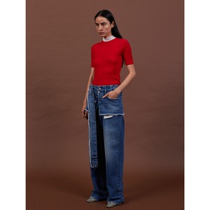 MERYLL ROGGE  DENIM PANT WITH WAISTPIECE & BELT  BLUE