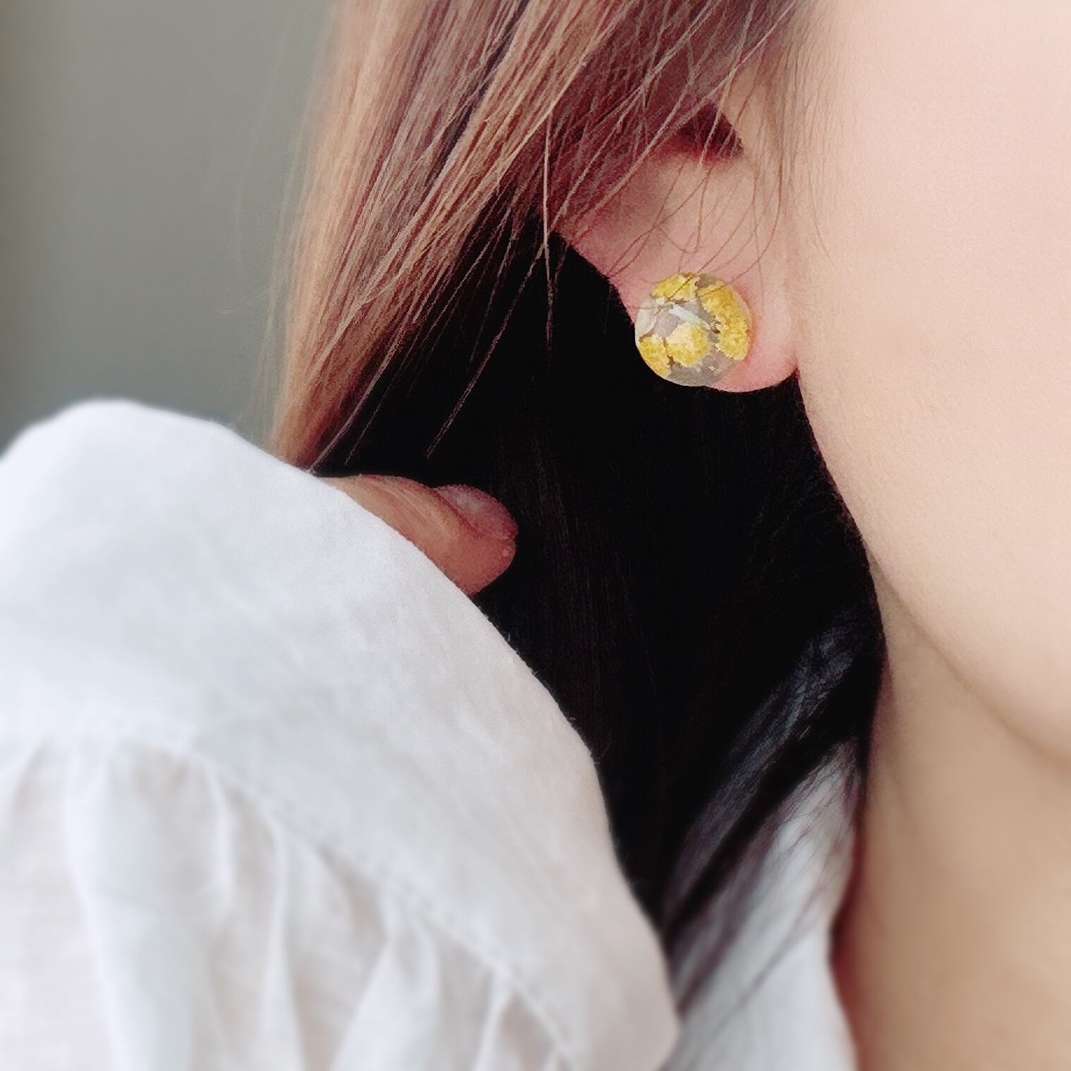 まんまるミモザイヤリング まんまるミモザピアス チタン ステンレス イヤリング 樹脂 ノンホール