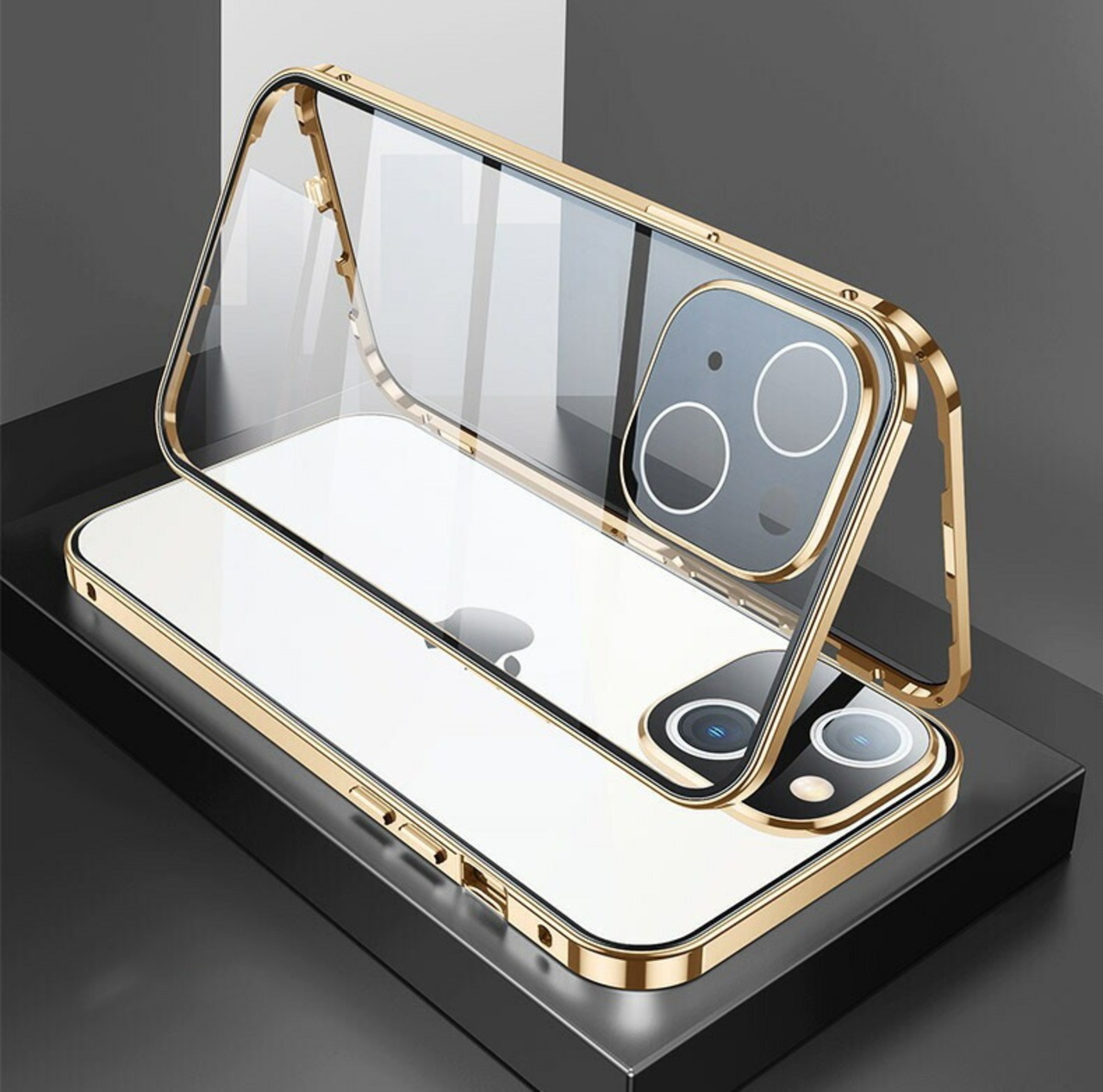 iPhone13 ケース iPhone12 ケース レンズにもガラスカバー付  前後ガラス iPhone13 pro iPhone12 pro ケース iPhone13 カメラレンズ保護 カバー一体型 iPhone13ProMax クリア マグネットケース アルミ 全面保護 バンパーケース