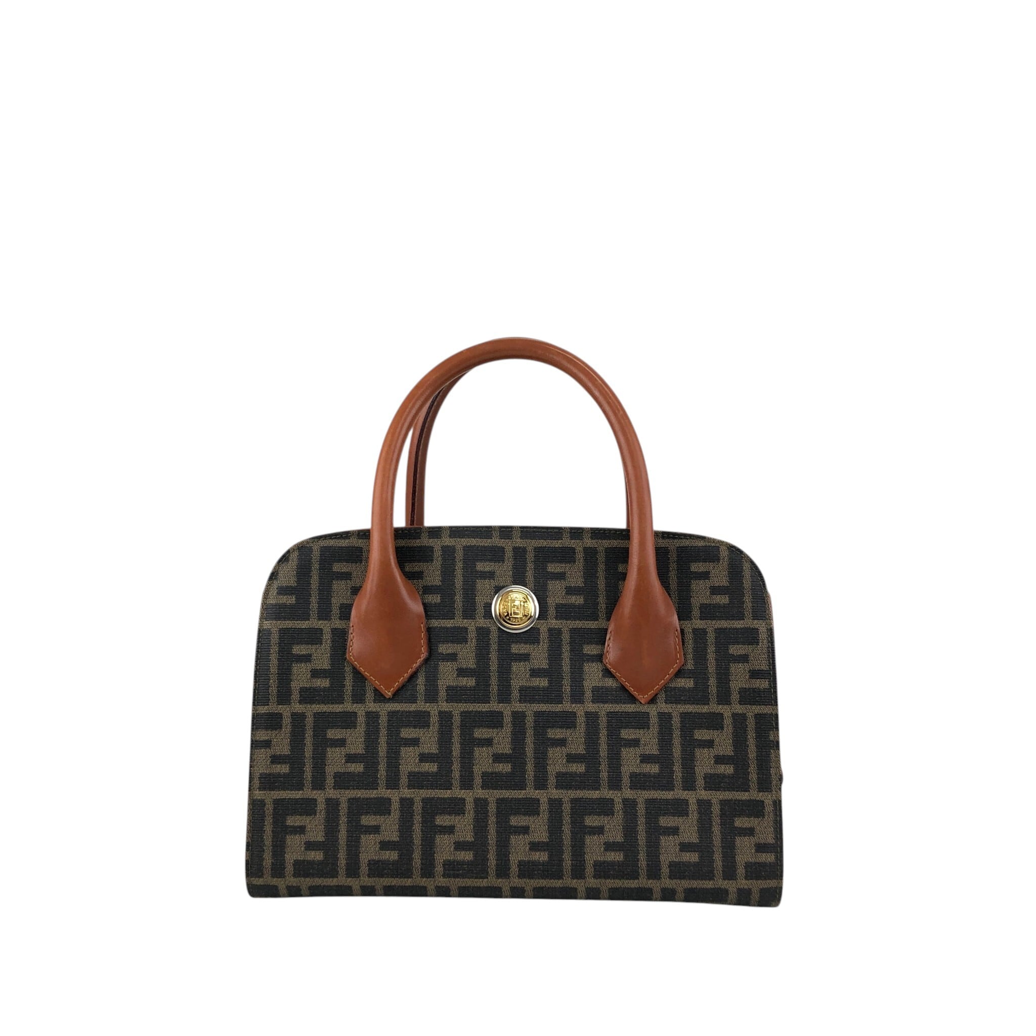 FENDI フェンディ ズッカ ハンドバッグ ブラウン ロゴ PVC レザー