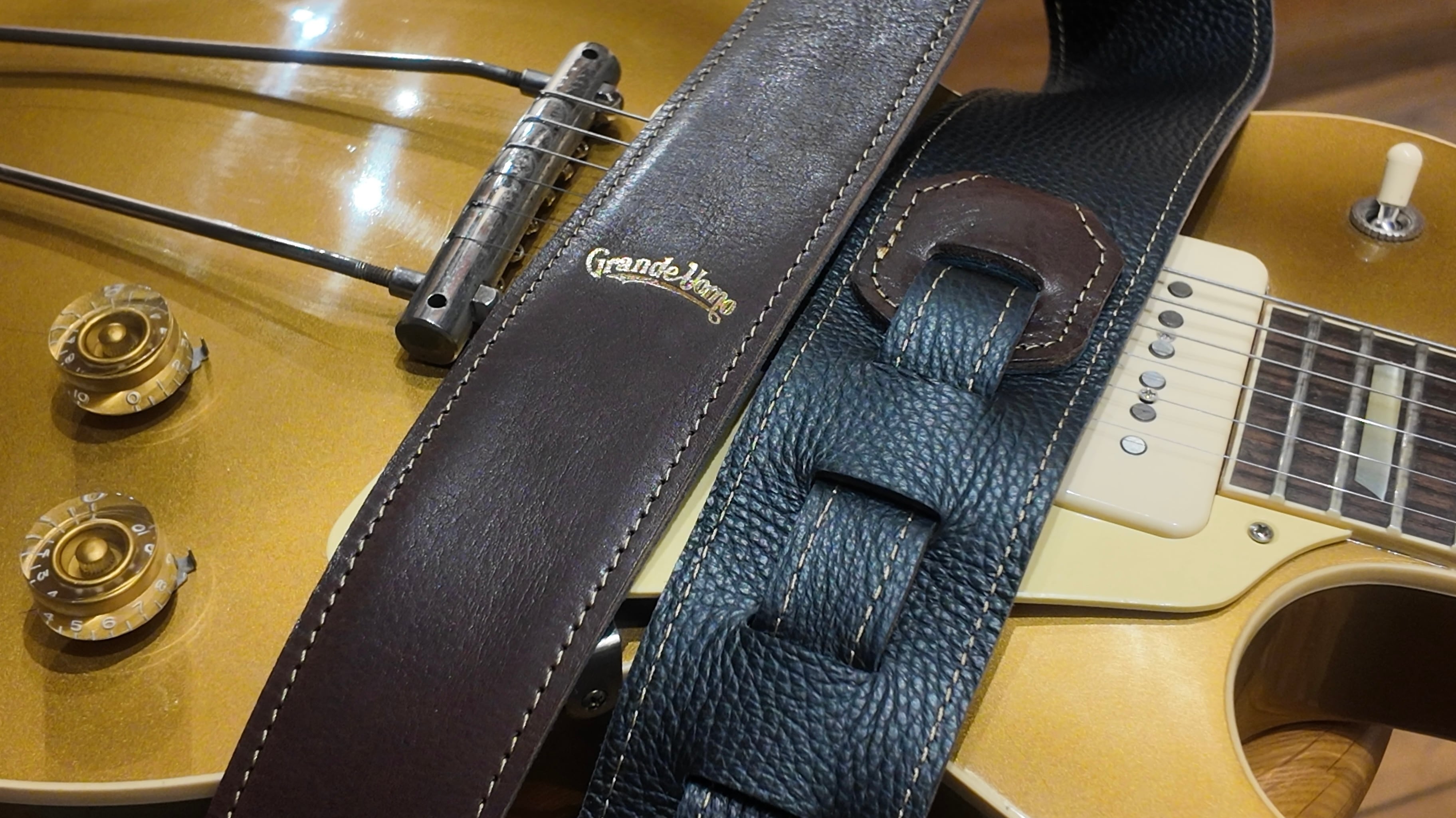 栃木レザー Dark Brown/Black | ギターストラップ専門店 Grande uomo