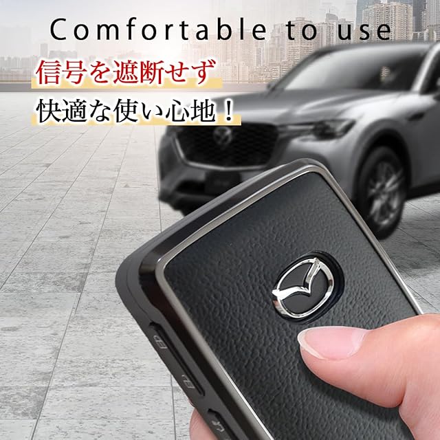 黒レザー ケース MKMC] スマート キーケース カバー アルミ 革 素材 cx60 cx5 cx80 cx30