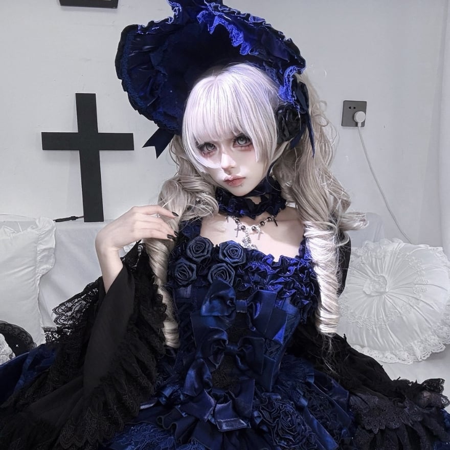 ゴシックロリィタ JSK 薔薇装飾×ブルー クラシカルデザイン｜WithU