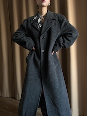 vintage brooch black long coat-5090-12