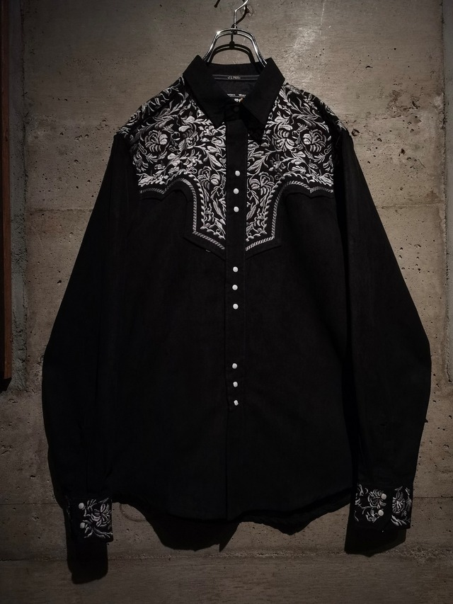 【Caka】"Dead Stock" Flower Embroidery Faux Suede Western Shirt
