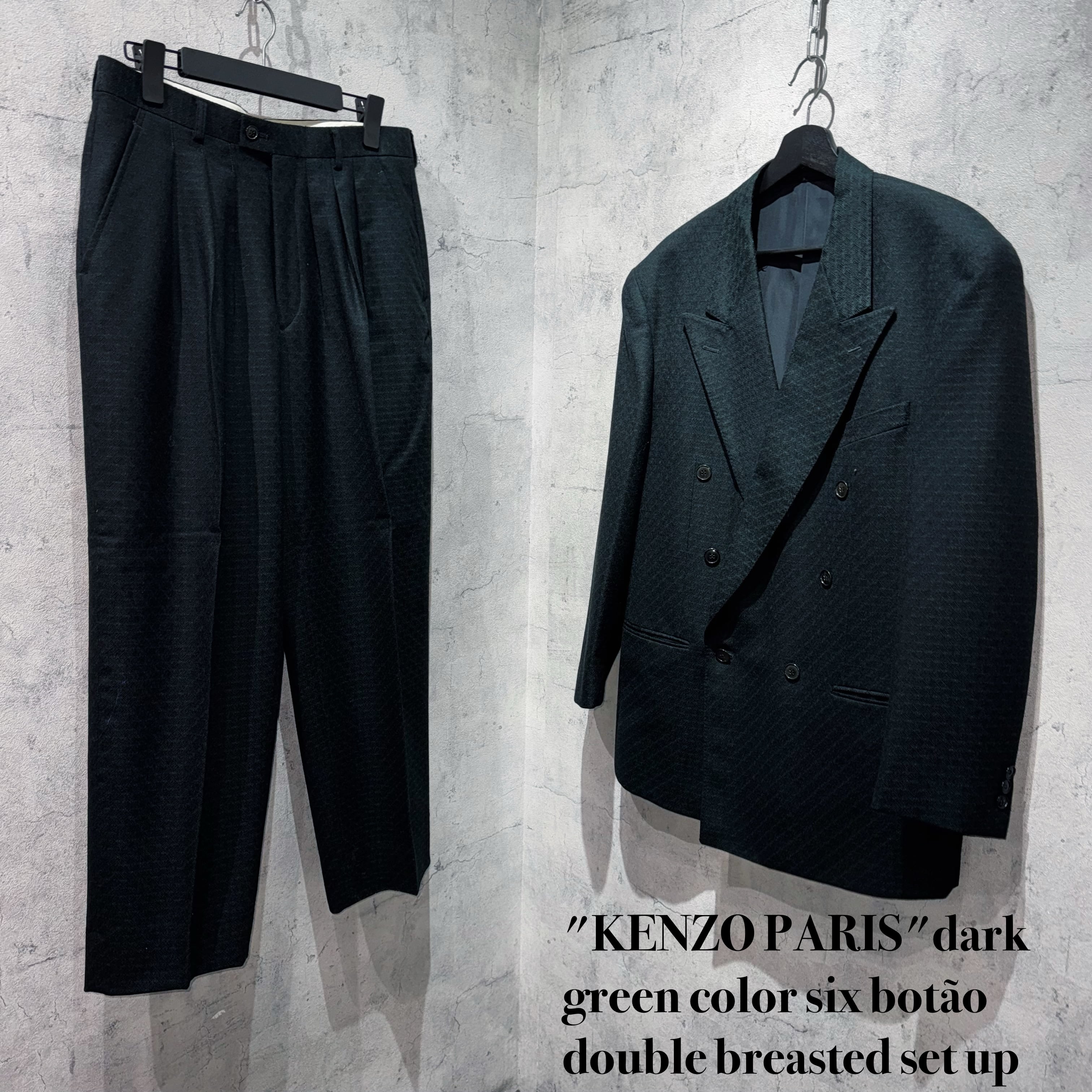"KENZO PARIS"dark green color six botão double breasted set up