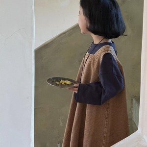 秋レトロ銅色デニムサンドレス