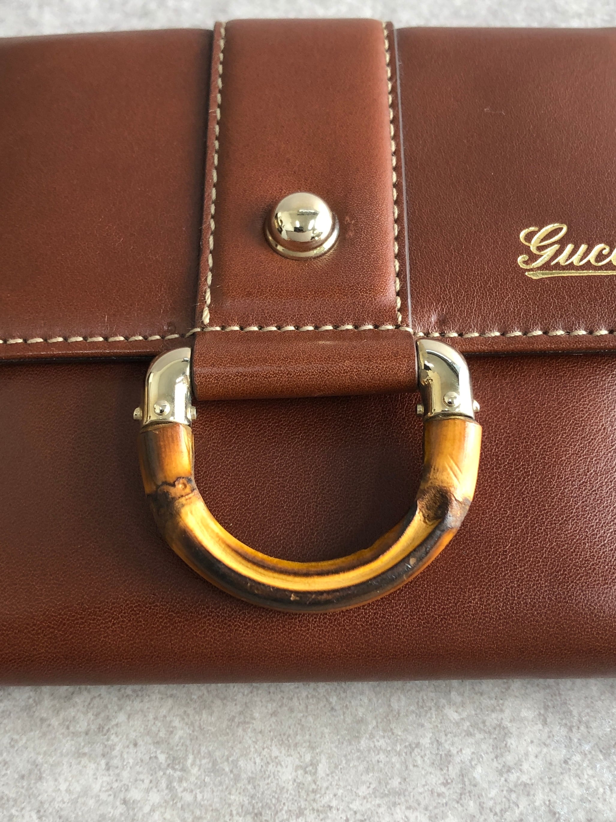GUCCI グッチ 財布 ブラウン バンブー レザー 2つ折り vintage