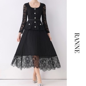 Lace Peplum Pleats Dress　a0146