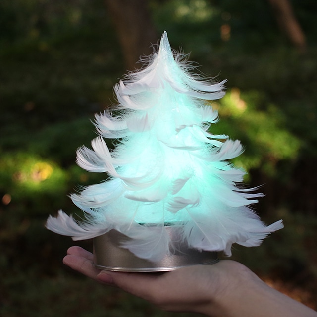 【７色に光る羽ツリー】てのひらサイズ  LEDライト付き完成品 feather tree light 003