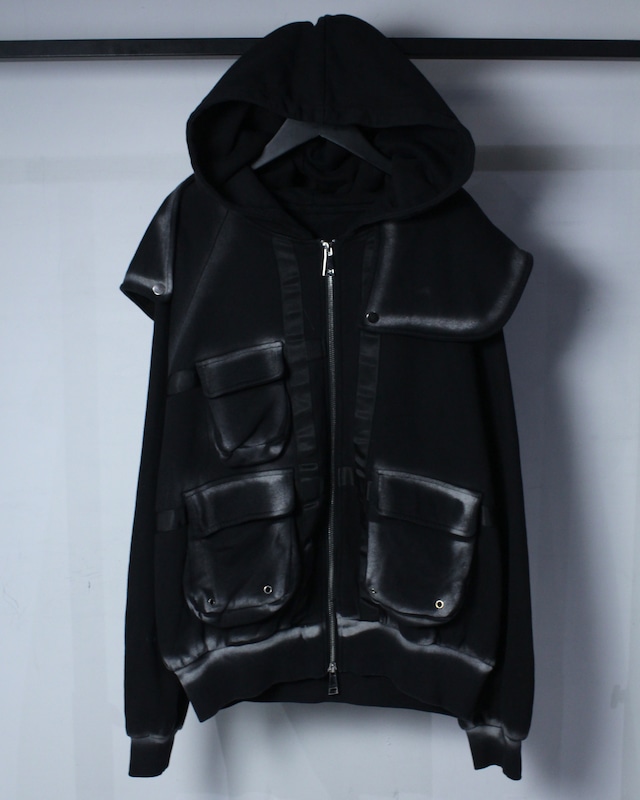 【Caka BLACK】Spray Line Multiple Gimmick Zip Up Hoodie