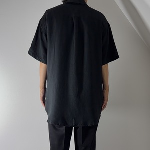 90s PERRY ELLIS Silk S/S shirt black [L] 古着