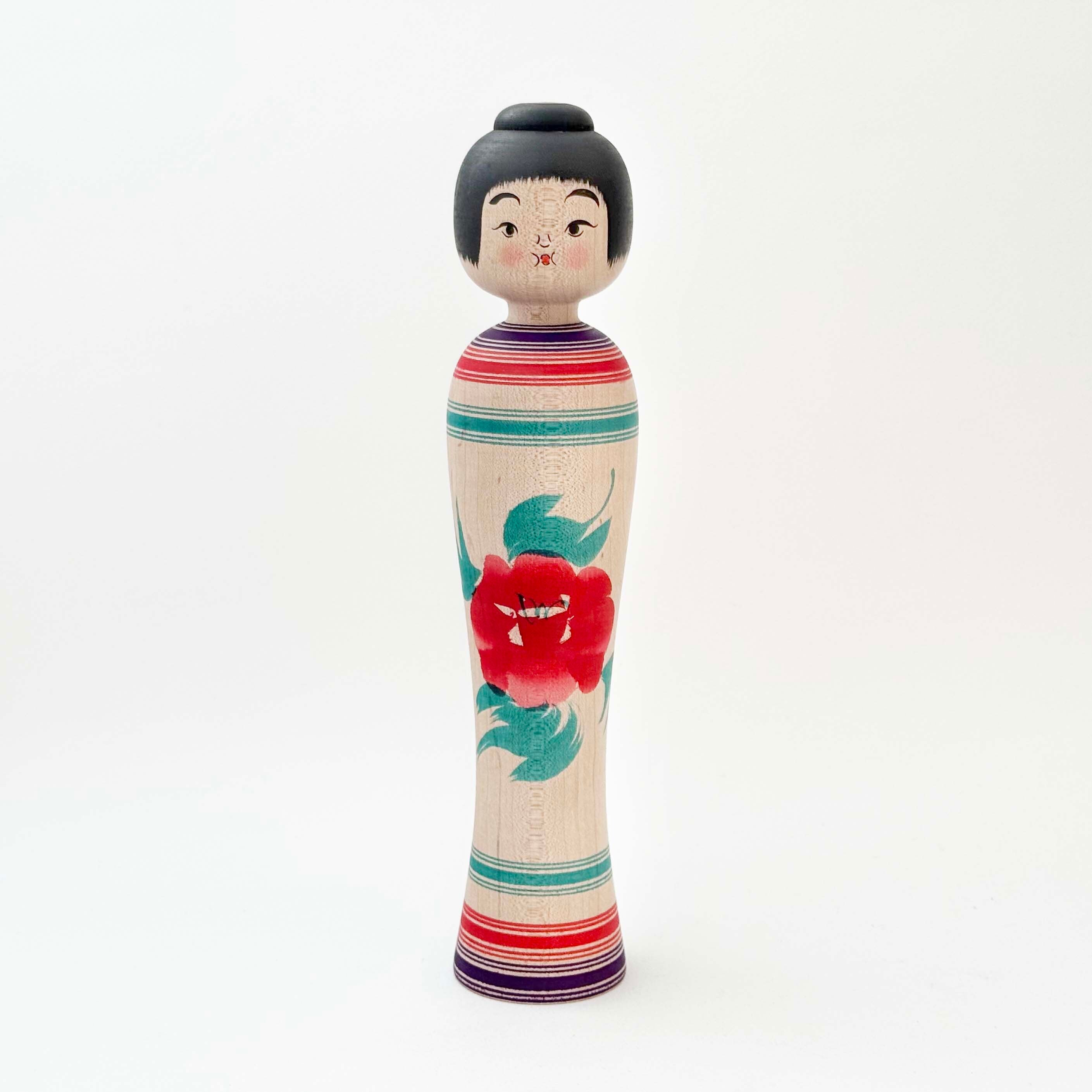 今晃工人こけし（赤と紫のボーダー小） | kokeshka