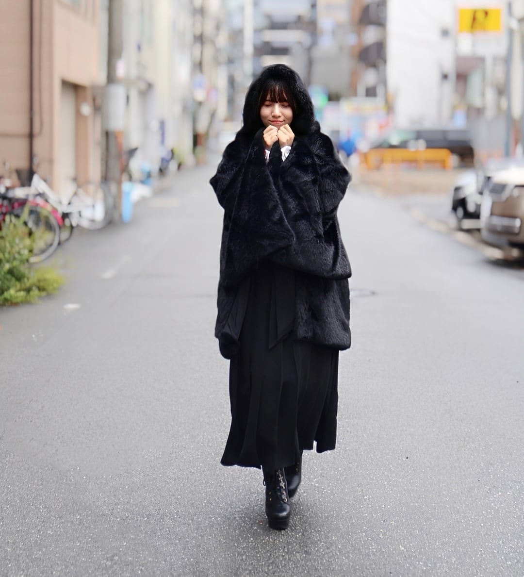 フェイクファーフード羽織 ブラック | MISAMARU