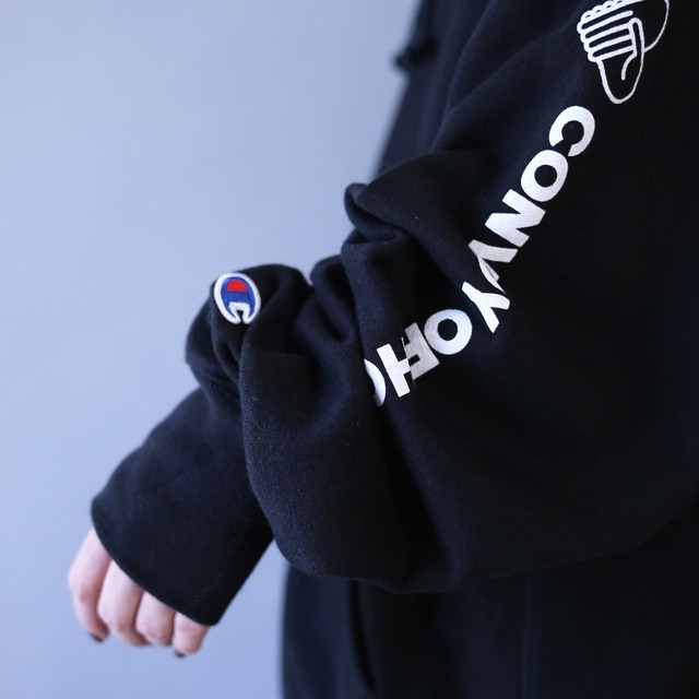 "Champion" front and sleeve and back printed over silhouette reverse wave sweat parka