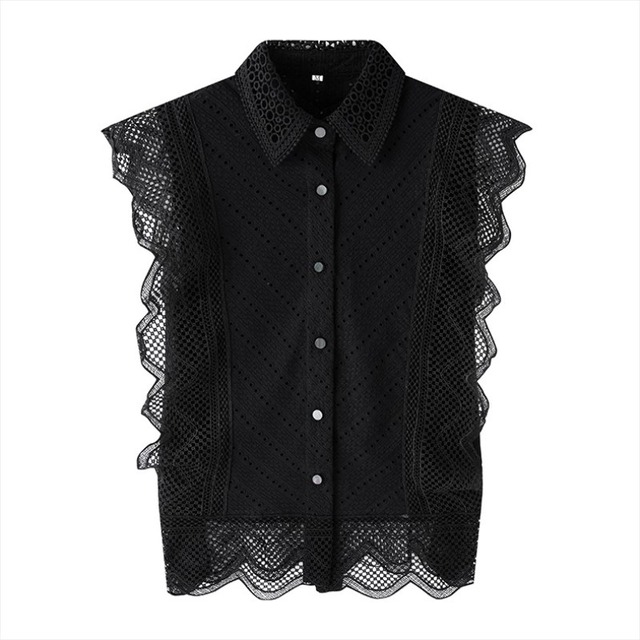 Sleeveless lace design scallop shirt A298