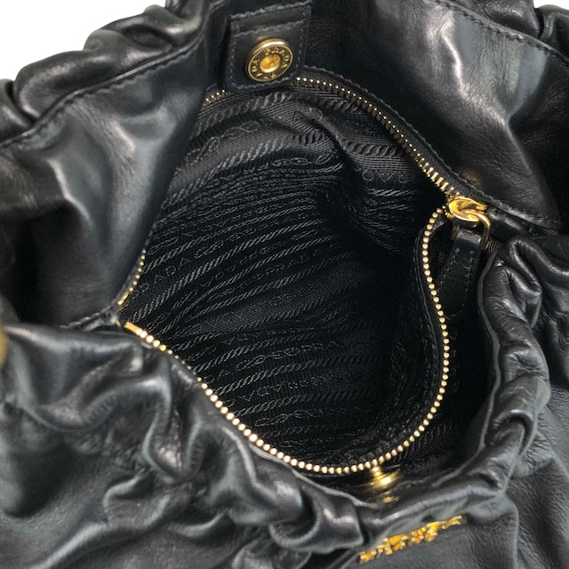 PRADA プラダ ショルダーバッグ ブラック ロゴ レザー ホーボーバッグ vintage ヴィンテージ オールド ay6whk