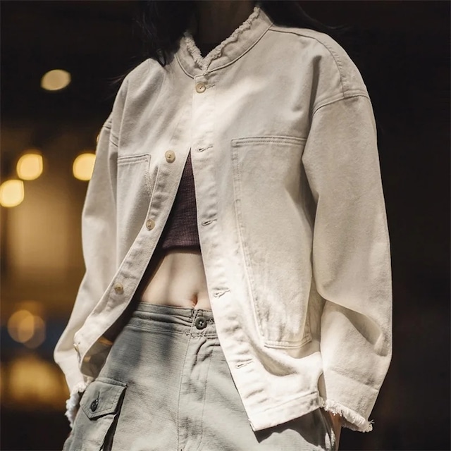 Beige White Denim Jacket / ベージュ ホワイト デニム ジャケット