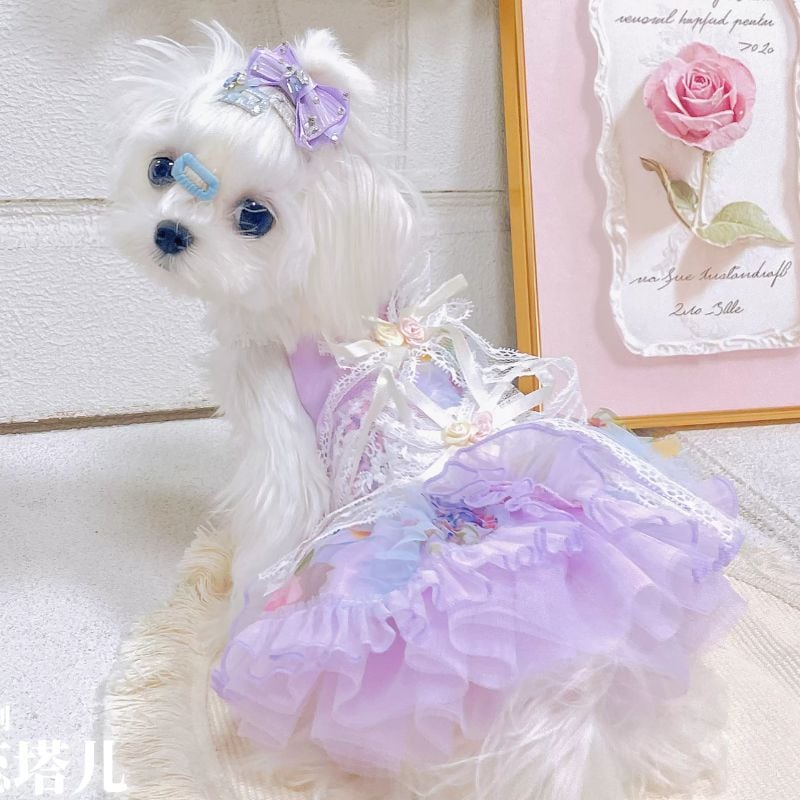 パープルフラワープリンセスドレス 犬服 01253
