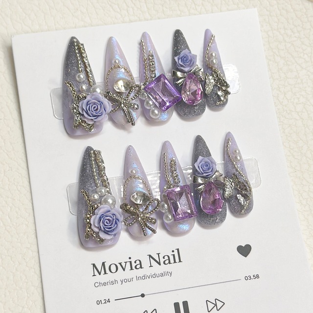 紫263S量産型地雷系ワンホンゴデゴデ薔薇サブカル姫ギャル推し痛ネイルチップ現品