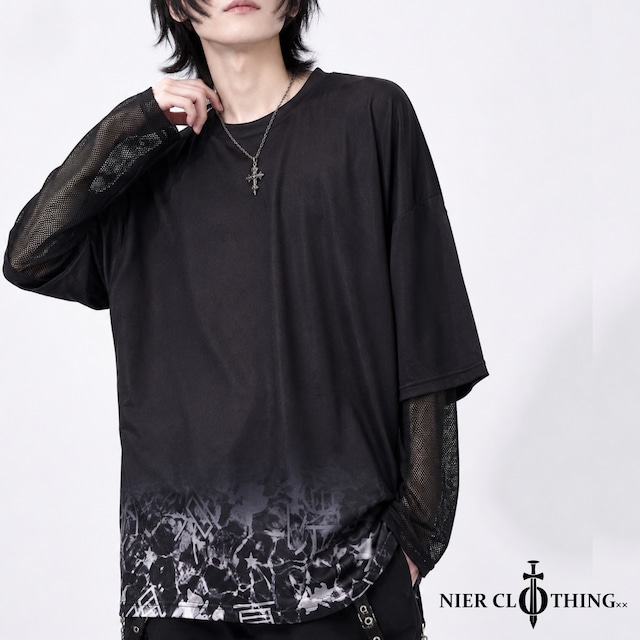 【病・哀・悲・闇・憂 】MESH SLEEVE FAKE LAYERED CUTSEW