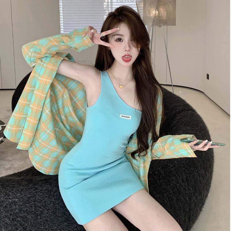 スタイルショルダーバッグドレス 格子柄シャツ オータム 秋物 ハンチェンe59797634729