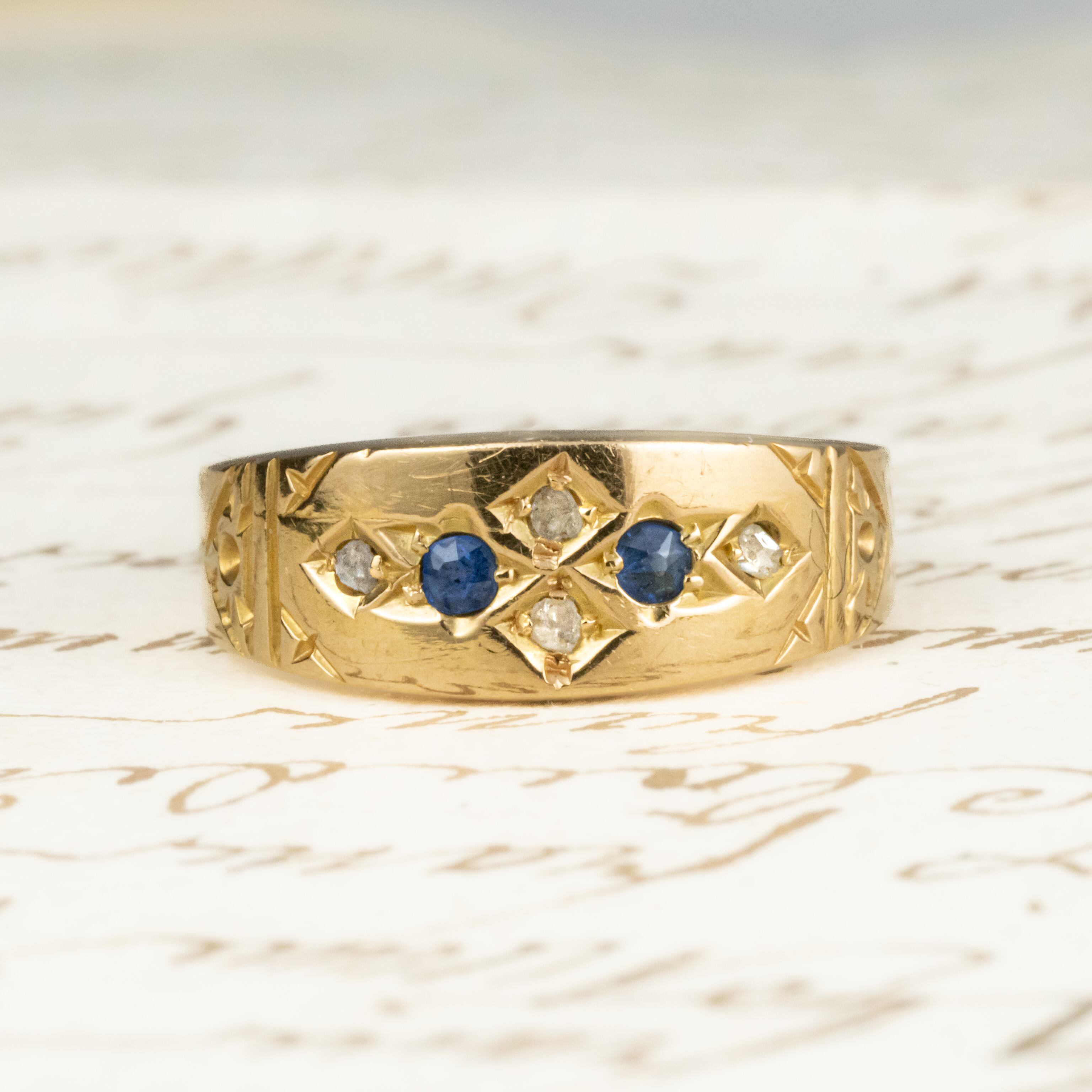 イギリス アンティーク リング 1899 K18 ダイヤ サファイヤ