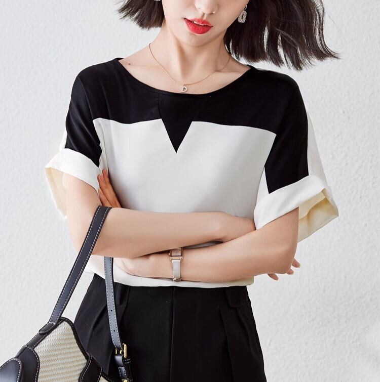 トップス シャツ ブラウス 白シャツ 白トップス 袖あり 半袖 ラウンドネック かわいい 大人可愛い きれいめ シンプル 大人 上品 おしゃれ お洒落 大人女子 こなれ感 クール モード系 無地 春 夏 秋 誕生日 10代 20代 30代 40代 レディース 女性用 女の子 オフィス ビジネス OL 通勤 学生 通学 デート お出かけ 女子会 パーティー イベント ホテル レストラン 着回し S M L XL 2XL 白 ホワイト 黒 ブラック バイカラー