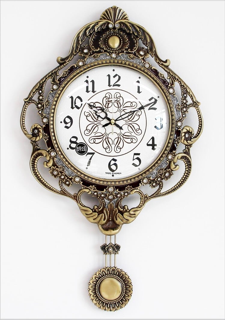 掛け時計 真鍮飾りオーロラ 電波時計 振り子時計 壁掛け時計